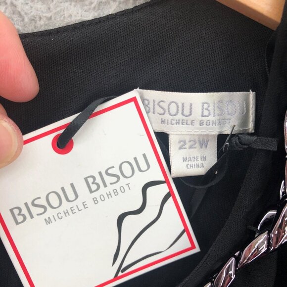 BISOU BISOU Dress Womens 22W Plus Black Sheath Pleated Cut Out Chain Travel Knit - Picture 6 of 13